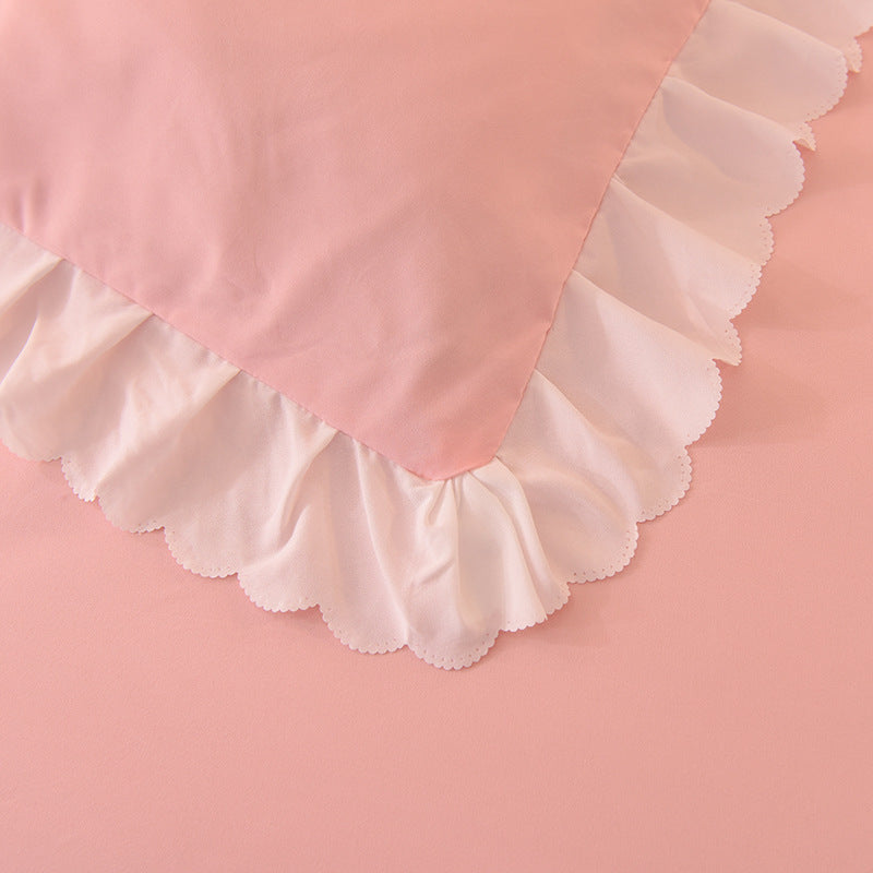 Princess Style Brushed Four-piece Winter Solid Color Bedding