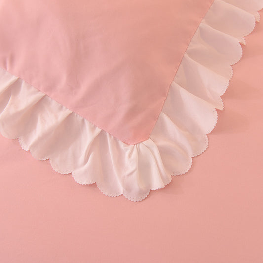 Princess Style Brushed Four-piece Winter Solid Color Bedding