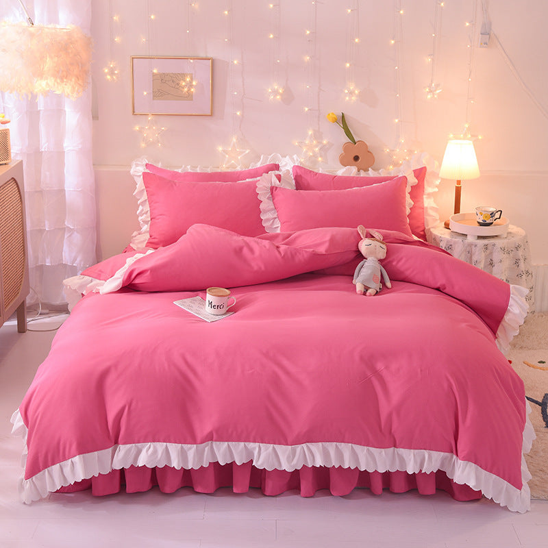 Princess Style Brushed Four-piece Winter Solid Color Bedding
