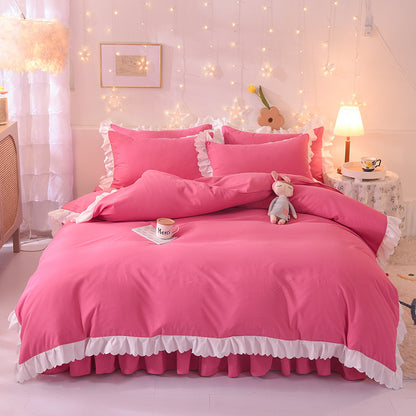 Princess Style Brushed Four-piece Winter Solid Color Bedding