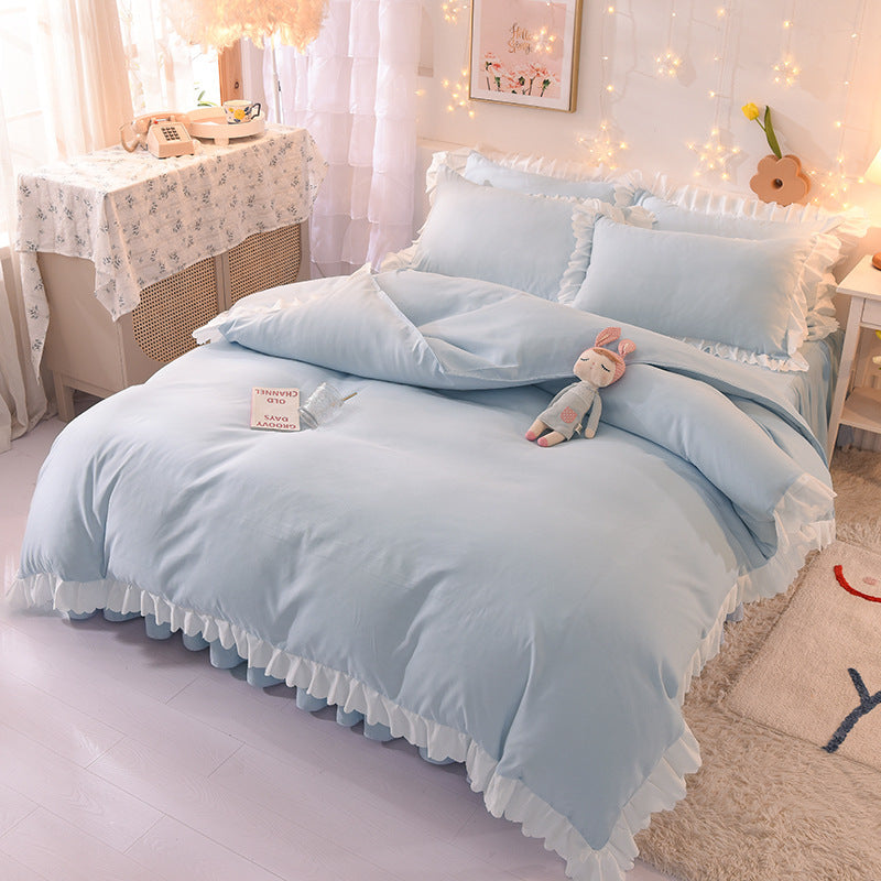 Princess Style Brushed Four-piece Winter Solid Color Bedding