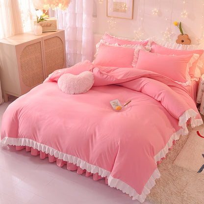 Princess Style Brushed Four-piece Winter Solid Color Bedding