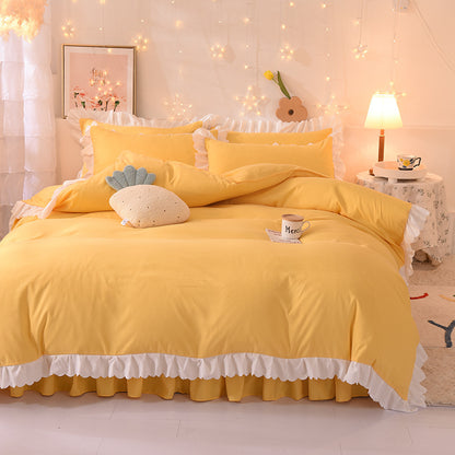 Princess Style Brushed Four-piece Winter Solid Color Bedding