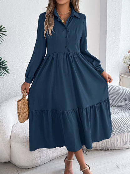 Loose Fit Turn-Down Collar Shirt Dress– Spring/Autumn Style