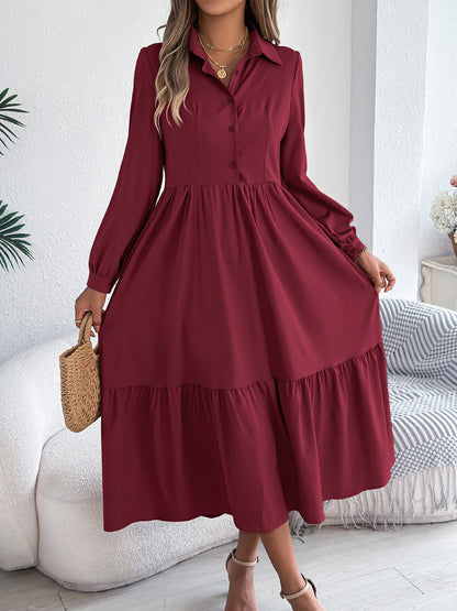 Loose Fit Turn-Down Collar Shirt Dress– Spring/Autumn Style