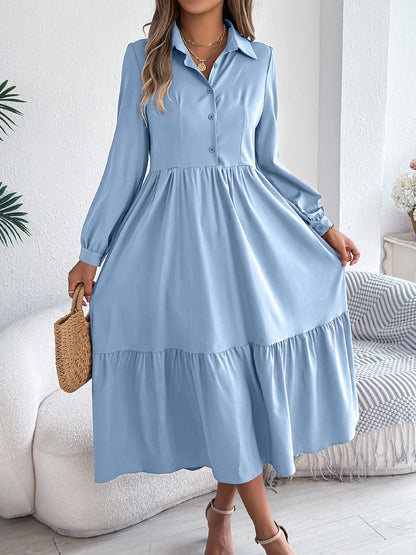 Loose Fit Turn-Down Collar Shirt Dress– Spring/Autumn Style