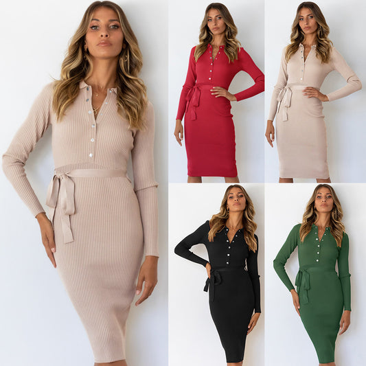 Women New Western Mid-length Pullover Knitted Dress.