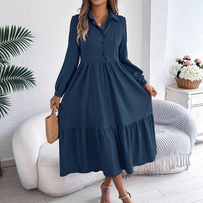 Loose Fit Turn-Down Collar Shirt Dress– Spring/Autumn Style