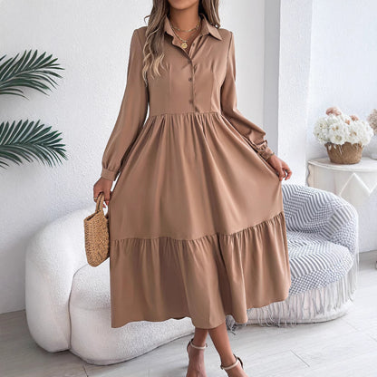 Loose Fit Turn-Down Collar Shirt Dress– Spring/Autumn Style