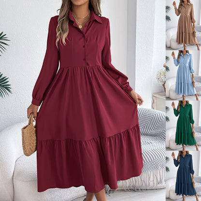Loose Fit Turn-Down Collar Shirt Dress– Spring/Autumn Style