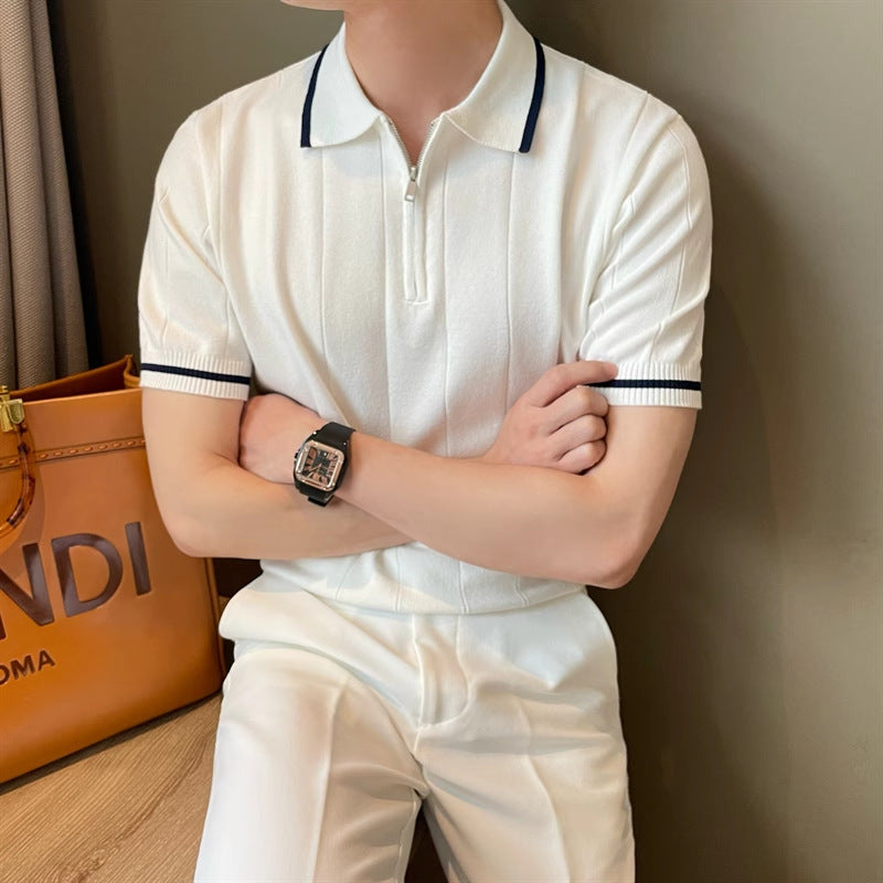 Summer New Short Sleeve Sweater Men&#039;s Half Zipper POLO Shirt Lapel Business Tide T-shirt