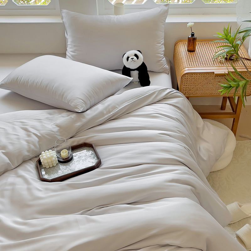 Foreign Trade Cross-border 60 Bamboo Fiber Four-piece Set Winter Solid Color Bed Sheets Quilt Cover Bedding Manufacturers Wholesale