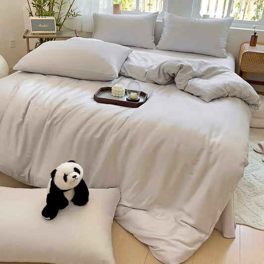 Foreign Trade Cross-border 60 Bamboo Fiber Four-piece Set Winter Solid Color Bed Sheets Quilt Cover Bedding Manufacturers Wholesale
