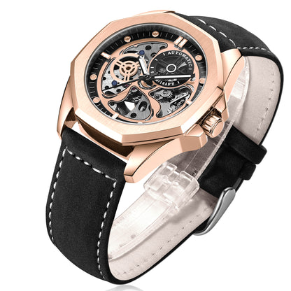 Korean Version Fashion Leather Watch Waterproof Mechanical Watch Men&#039;s Men&#039;s Casual Personality Men&#039;s Watch Mechanical Watch