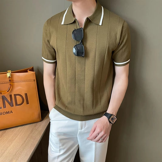 Summer New Short Sleeve Sweater Men&#039;s Half Zipper POLO Shirt Lapel Business Tide T-shirt
