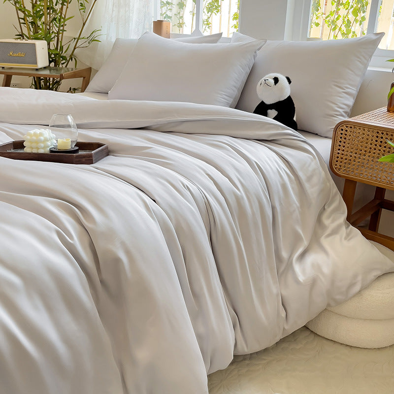 Foreign Trade Cross-border 60 Bamboo Fiber Four-piece Set Winter Solid Color Bed Sheets Quilt Cover Bedding Manufacturers Wholesale