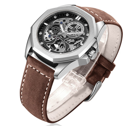 Korean Version Fashion Leather Watch Waterproof Mechanical Watch Men&#039;s Men&#039;s Casual Personality Men&#039;s Watch Mechanical Watch