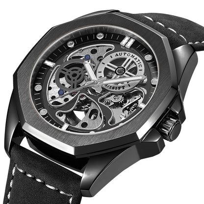 Korean Version Fashion Leather Watch Waterproof Mechanical Watch Men&#039;s Men&#039;s Casual Personality Men&#039;s Watch Mechanical Watch