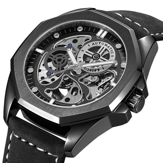 Korean Version Fashion Leather Watch Waterproof Mechanical Watch Men&#039;s Men&#039;s Casual Personality Men&#039;s Watch Mechanical Watch