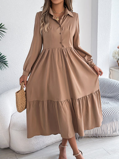 Loose Fit Turn-Down Collar Shirt Dress– Spring/Autumn Style