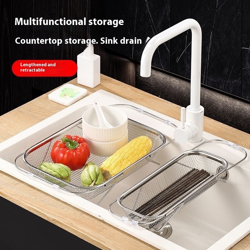 Stainless Steel Sink Drainage Basket Kitchen Sink Retractable
